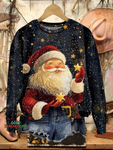 Lovely Christmas Santa Art Print Casual Sweatshirt