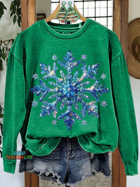 Snowflake Holiday Christmas Casual Print Sweatshirt