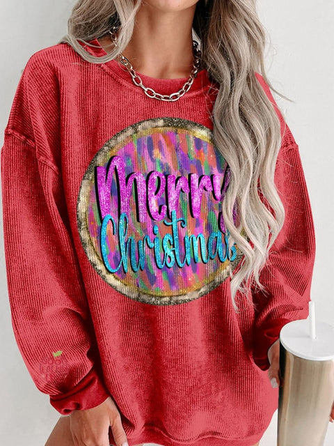 Merry Christmas Glitter Print Women's Casual Sweatshirt