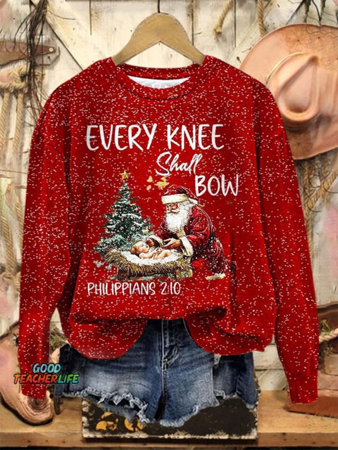 Lovely Christmas Santa Every Knee Shall Bow Art Print Casual Sweatshirt