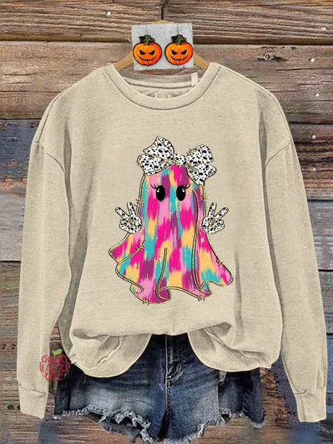 Retro Colorful Coquette Gold Glitter Ghost Print Sweatshirt