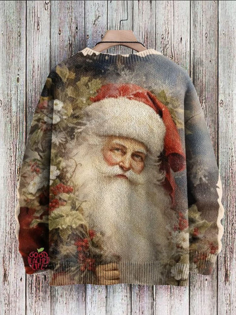 Santa Claus Print Knit Pullover Sweater