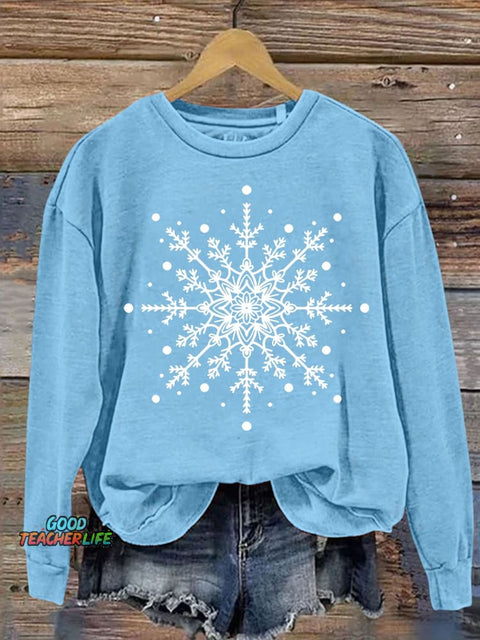 Snowflake Art Print Casual  Sweatshirt