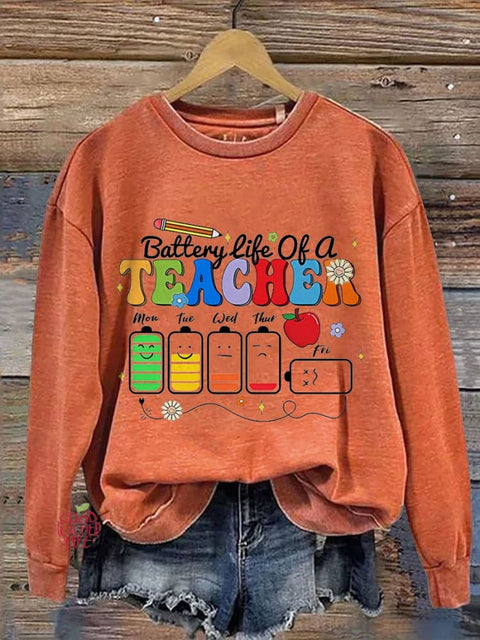 Battery Life Of A Teacher Casual Print Sweatshirt