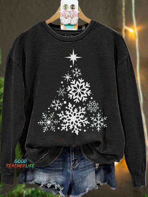 Christmas Snowflake Christmas Tree Casual  Sweatshirt