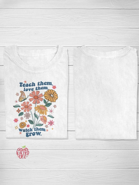 Flowers art print casual T-shirt