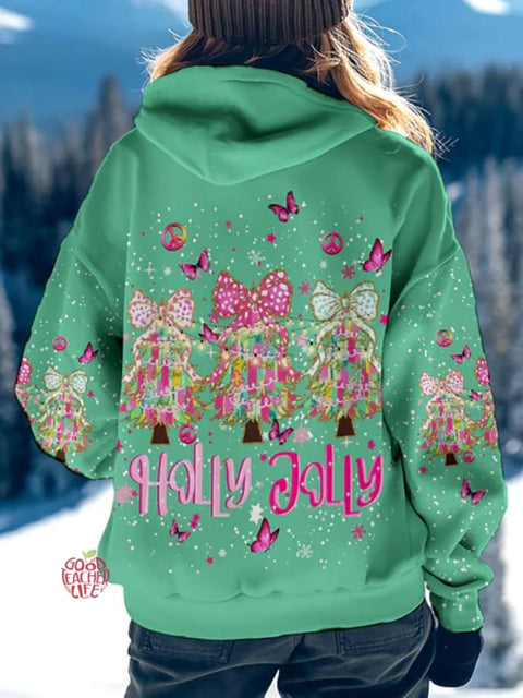 Women's Holly Jolly Christmas Trees All Over Print Casual Hoodie Sweatshirt