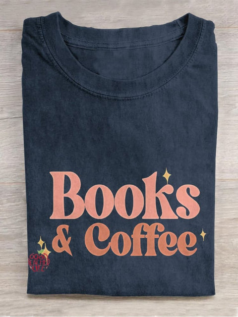 Books And Coffee Casual Print T-shirt