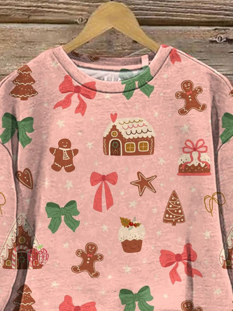 Christmas Gingerbread Man Pattern Printed Casual Sweatshirt