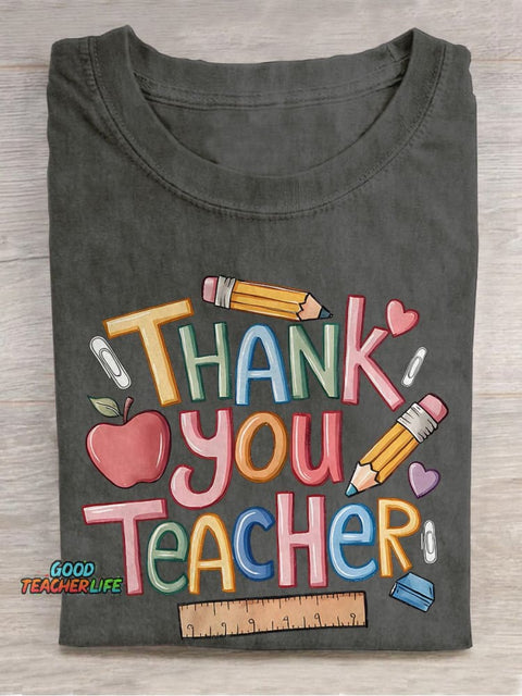 Thank You Teacher Casual Print T-shirt