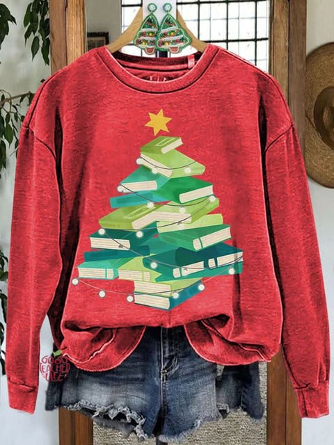 Christmas Book Print Casual Sweatshirt