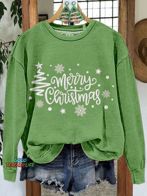 Merry Christmas Tree Christmas Casual Print Sweatshirt