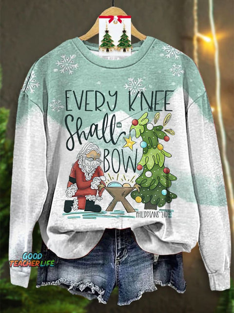 Lovely Christmas Santa Every Knee Shall Bow Art Print Casual Sweatshirt