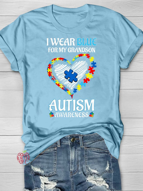 Wear Blue Autism Awareness Word Printing T-shirt