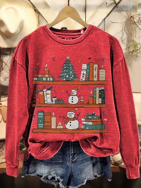 Cozy Christmas Bookshelf Reader Book Club Casual Sweatshirt