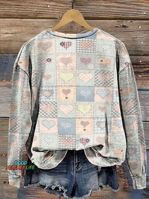 Fabric Heart Patchwork Decorative Pattern Casual Sweatshirt