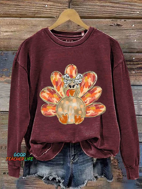 Colorful Coquette Gold Glitter Turkey Thanksgiving Casual Sweatshirt