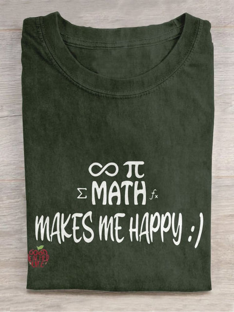 Math Makes Me Happy Casual Print T-shirt