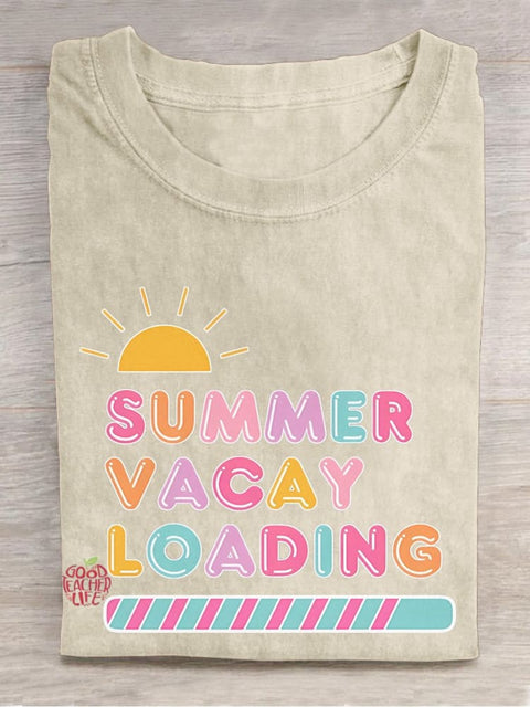 Summer Vacay Loading Casual Print T-shirt