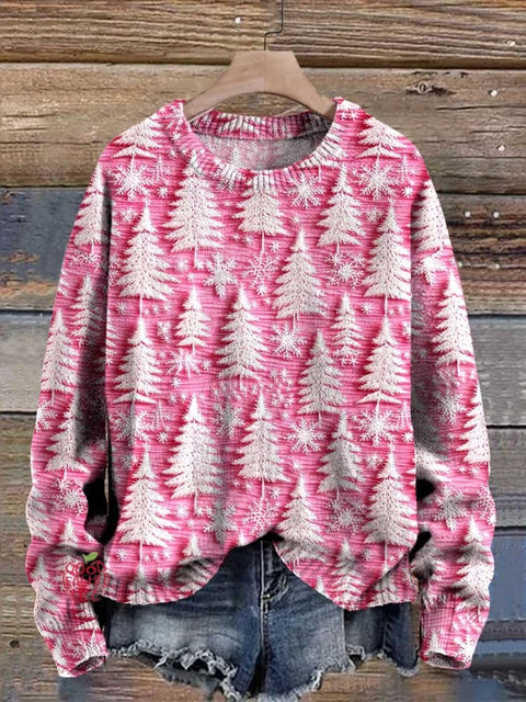 Pink Christmas Tree  Art Print Knit Pullover Sweater