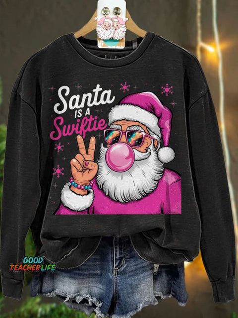 Santa Is A Swiftie Christmas Casual Print Sweatshirt
