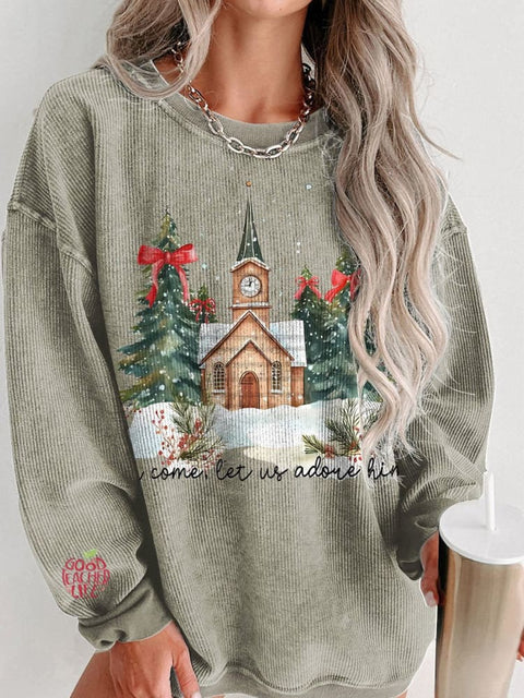 Christmas Oh Come Let Us Adore Him Christmas Tree Women's Casual Print Sweatshirt