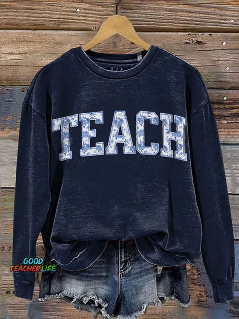 Floral Teach Cute Teacher Casual Print Sweatshirt