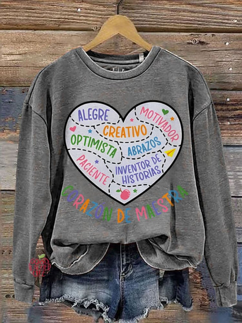 Corazon Maestra De Español Spanish Teacher Casual  Sweatshirt