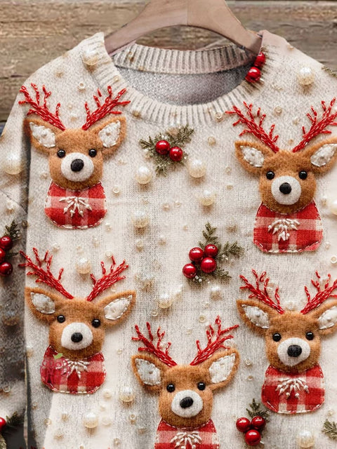 Christmas Gift Christmas Deer Art Print Knit Pullover Sweater