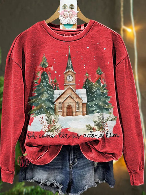 Christmas Oh Come Let Us Adore Him Jesus  Casual  Sweatshirt