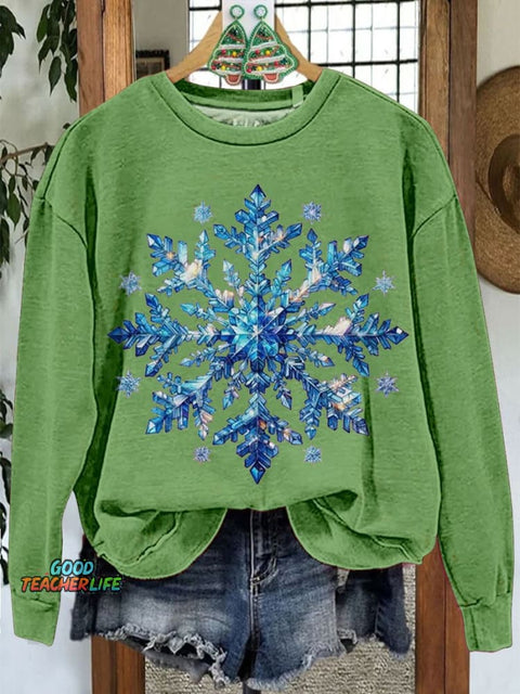 Snowflake Holiday Christmas Casual Print Sweatshirt