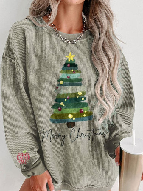 Women's Merry Christmas Brush Stroke Tree Casual Print Sweatshirt