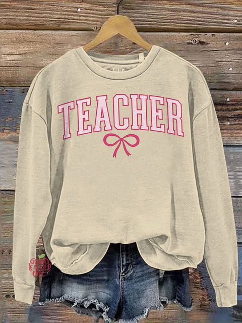 Teacher Pink Bow Varsity Casual  Sweatshirt