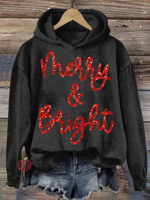 Christmas Sparkly Glitter Merry and Bright  Women's Print Casual Sweatshirt