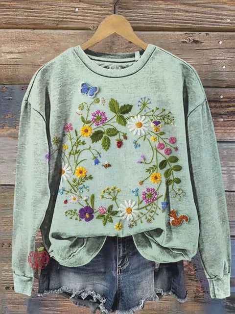 Floral Art Print Casual  Sweatshirt