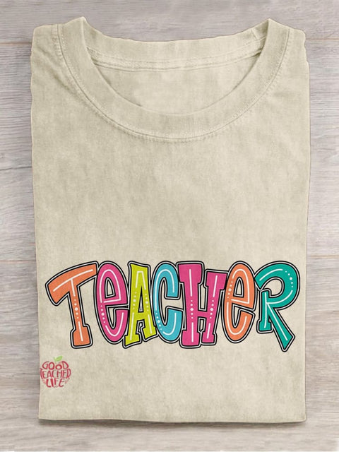 Teacher Colorful Casual Print T-shirt