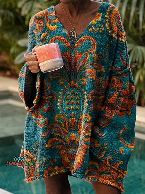 Women's Retro Ethnic Pattern Casual Pullover Sweater