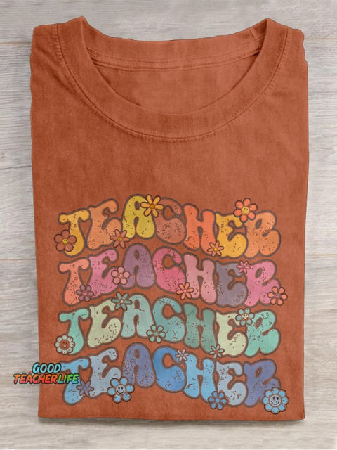 Teacher Back To School Casual Print T-shirt
