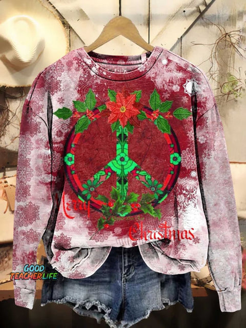 Retro Christmas Peace Sign Art Casual Sweatshirt