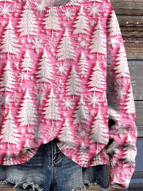 Pink Christmas Tree  Art Print Knit Pullover Sweater