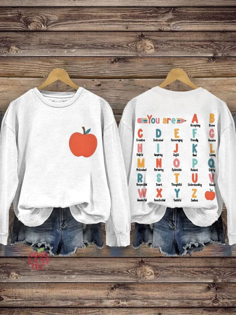 You Are Apple Teacher Casual Print Sweatshirt