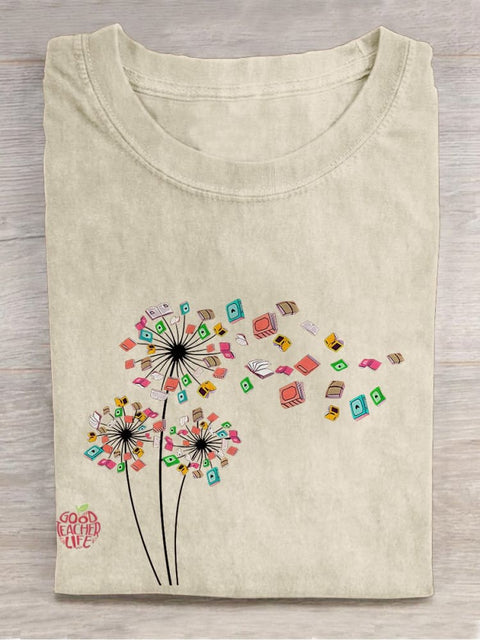 Dandelion Books Reading Lover Casual Print T-shirt