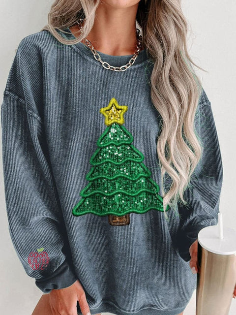 Women's Glitter Christmas Tree Casual Print Shirt