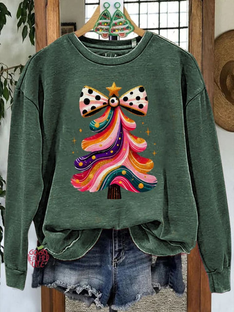 Colorful Shiny Christmas Tree Print Casual Sweatshirt