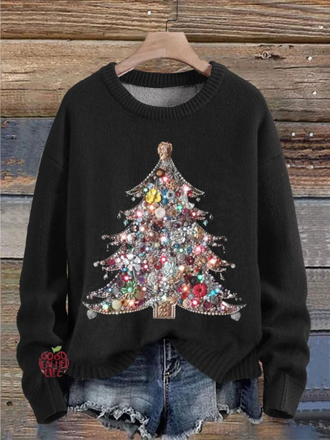 Christmas Tree Jewelry Art Print Knit Pullover Sweater