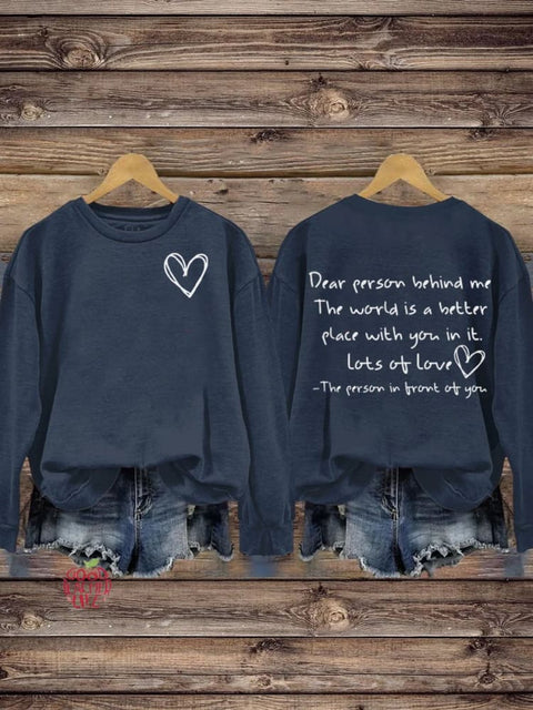 Mental Health Inspirational World Is Better With You Round Neck Casual Printed Sweatshirt