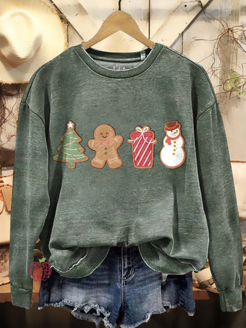 Christmas Gingerbread Man Gift Snowman Pattern Art Print Casual Sweatshirt