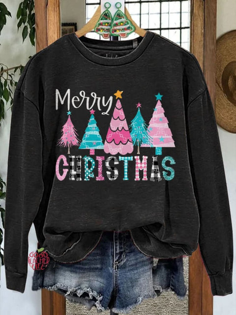 Colorful Christmas Tree Print Casual Sweatshirt