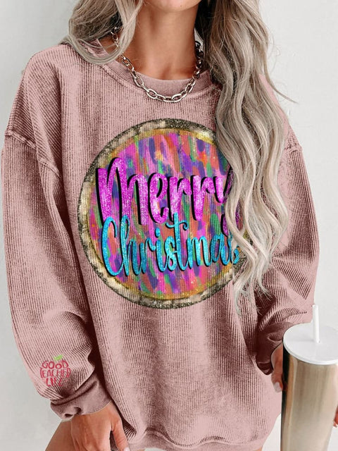 Merry Christmas Glitter Print Women's Casual Sweatshirt