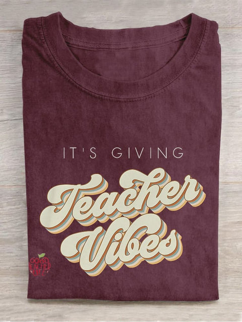 It's Giving Teacher Vibes Neutral Teacher Casual Print T-shirt